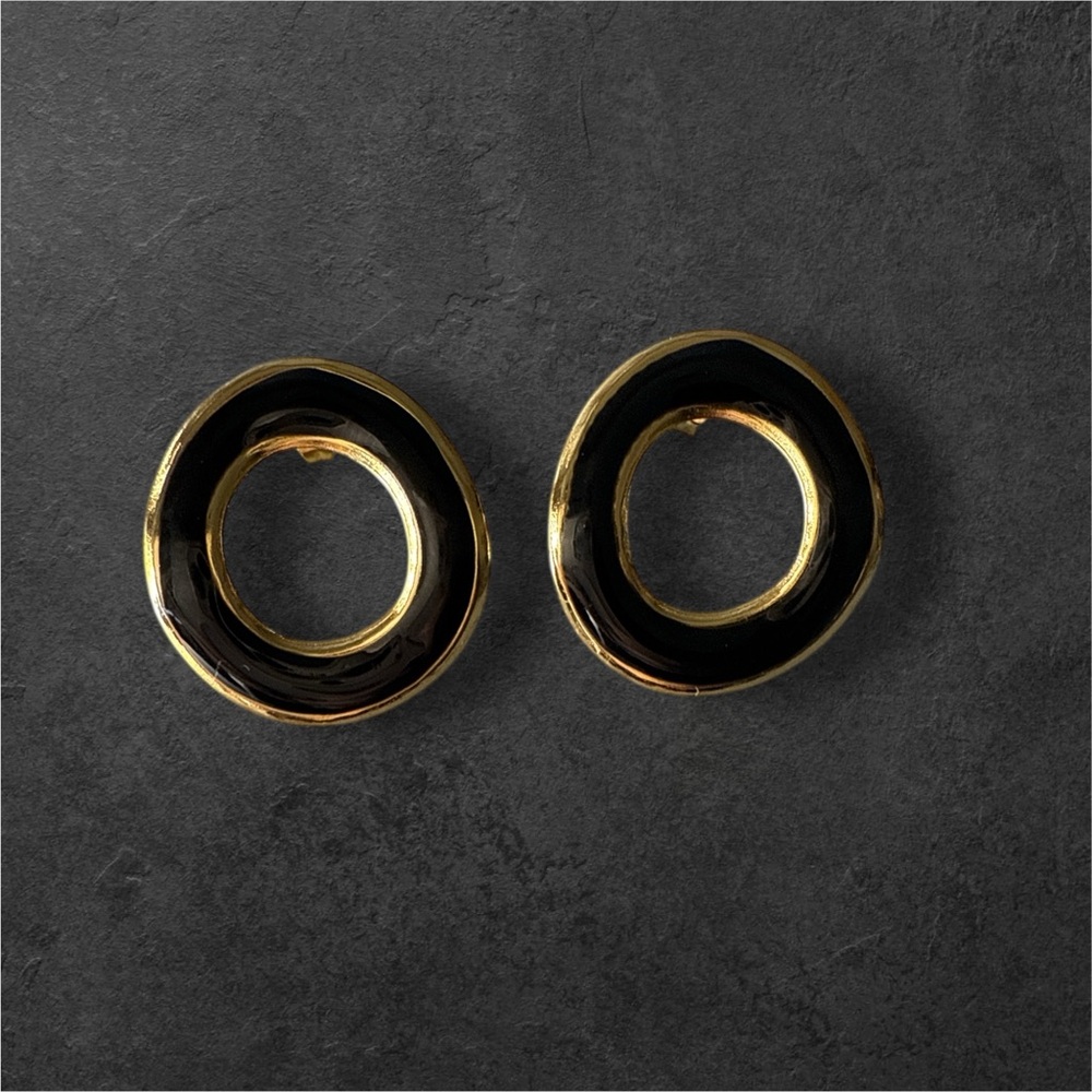 E2. Black Enamel and Gold Posts - NEW in Box - 18K Gold Plated - No Cancels